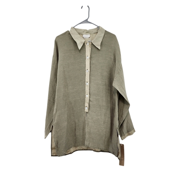 Kleen Women's Silk Linen Long Sleeves Button Front Tunic Top Lagenlook - L - Picture 1 of 8